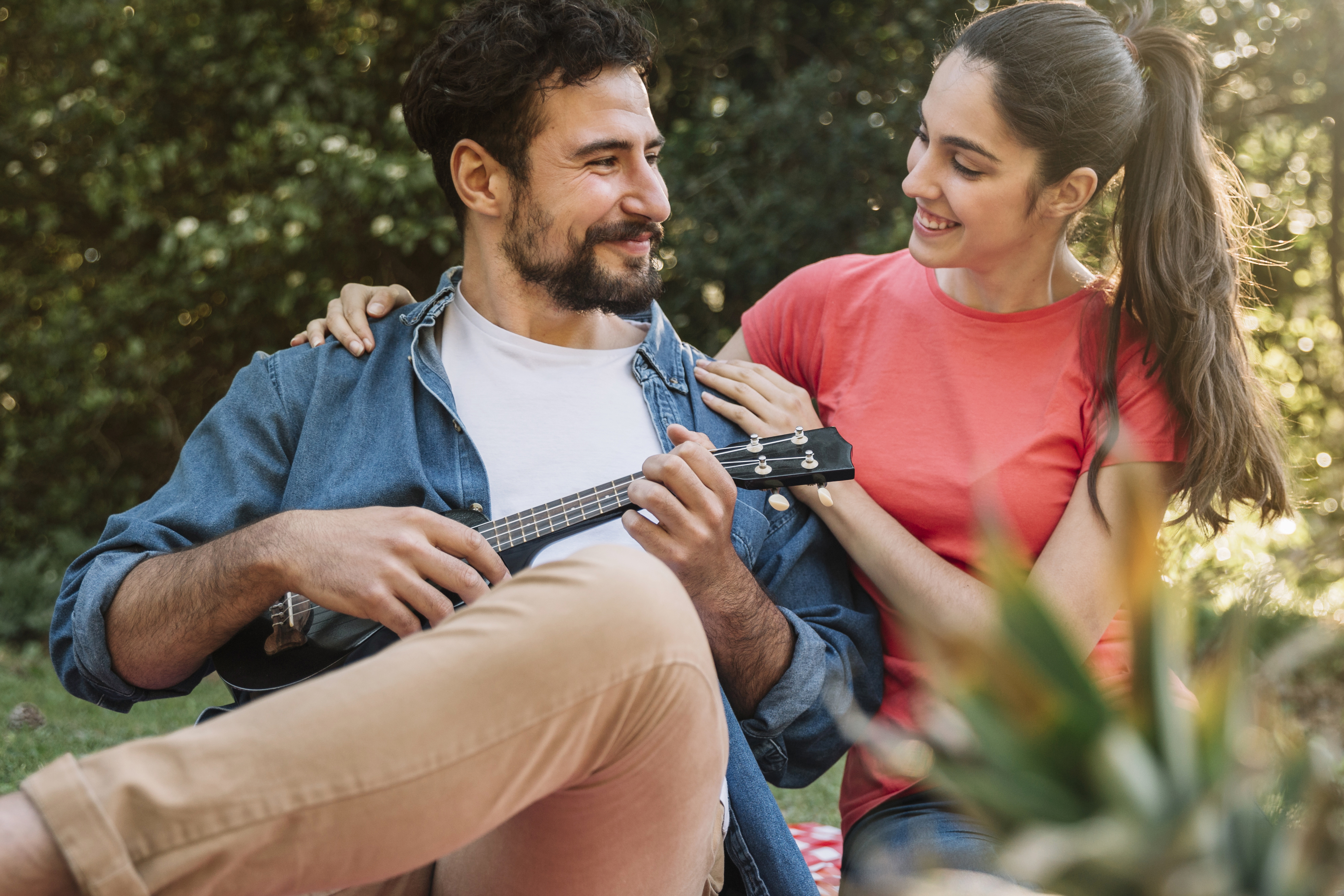 Couple sharing music